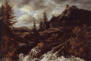 Jacob van Ruisdael Waterfall in a Mountainous Landscape with a Ruined castle oil painting picture wholesale